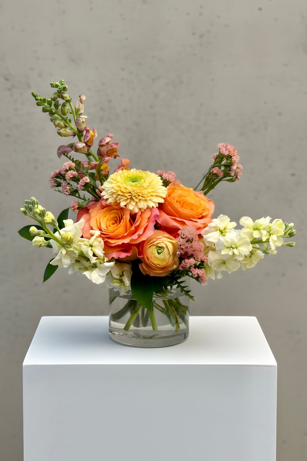 peaches and yellow flowers