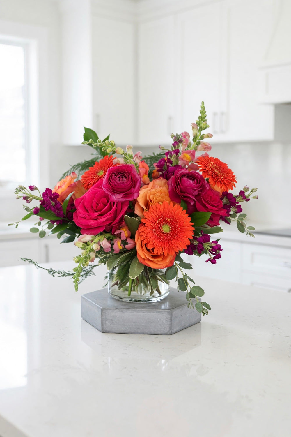 bright hot pink and orange flower boquet