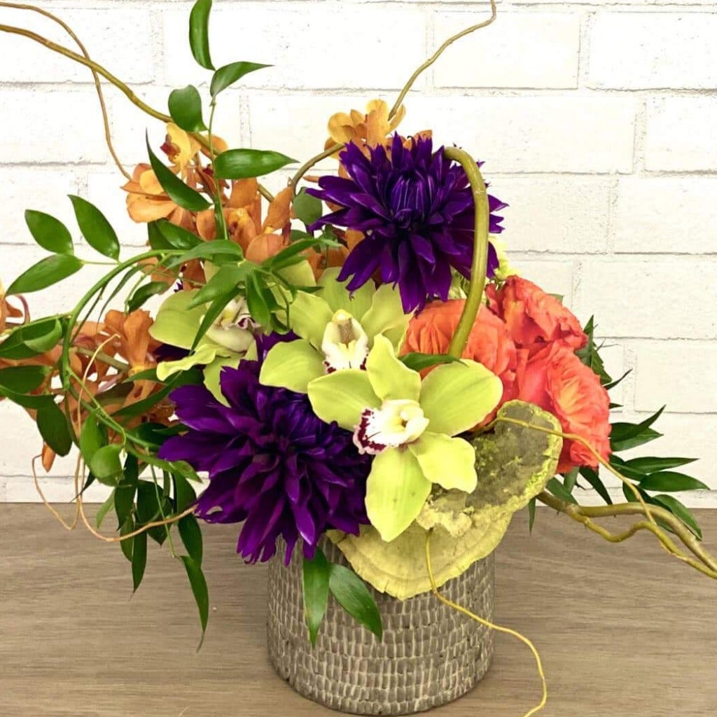 orchids, branches, roses, dahlias