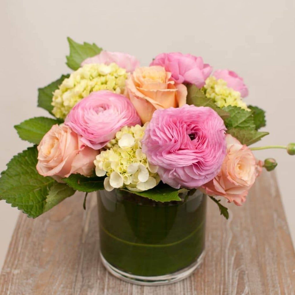 ranunculus, hydrangea, roses