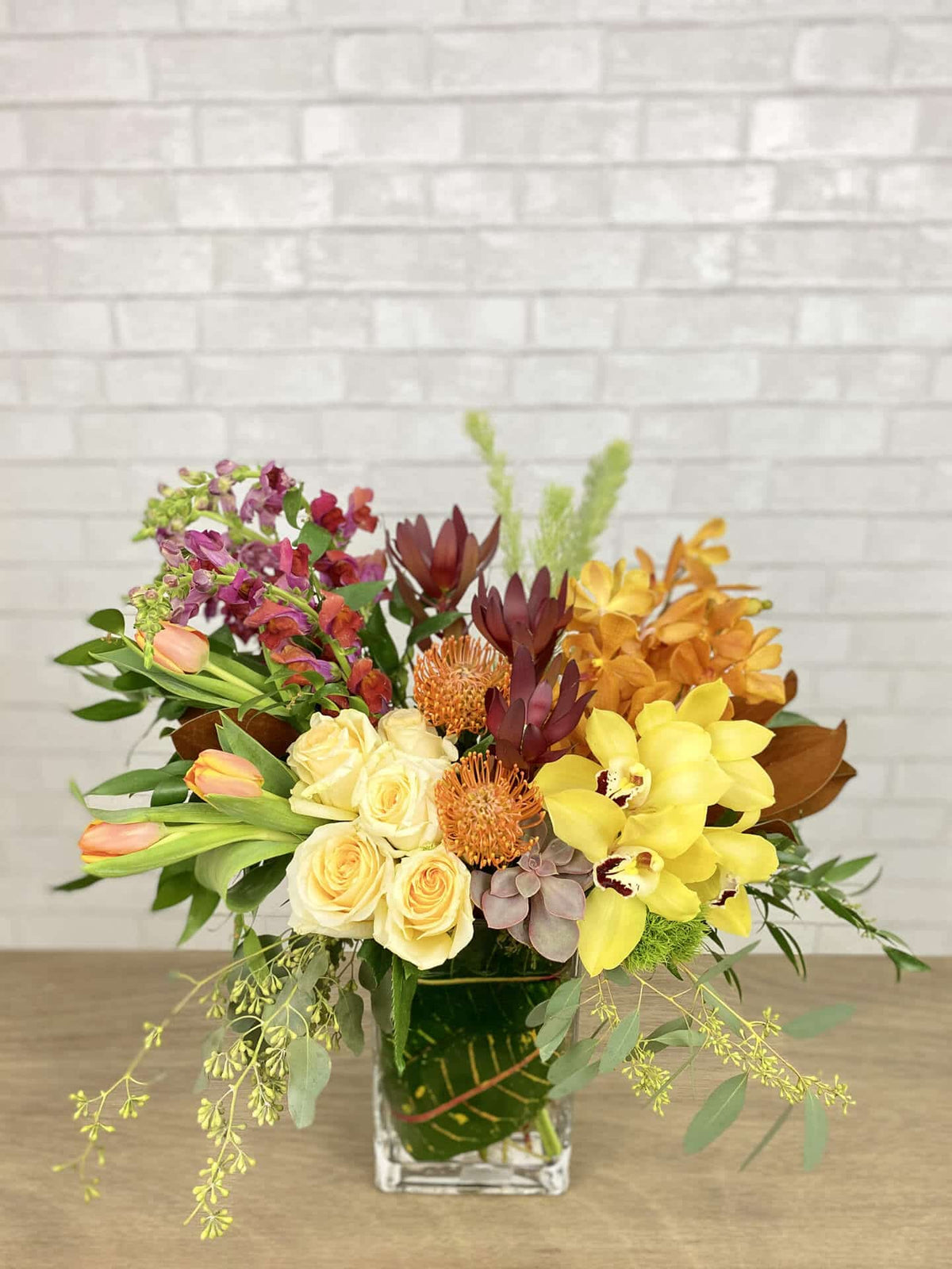 roses, orchids, tulips, succulents